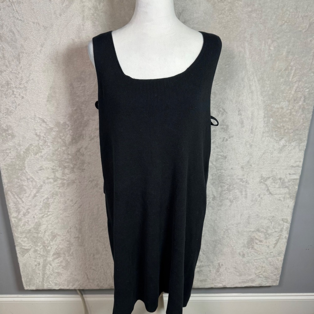 Club Monaco Black Knit Tank Dress Size M Side Ties Square Neck Sleeveless Mini